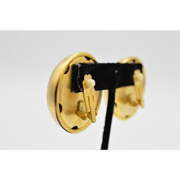 Vintage Crystal Clip Earrings Brushed Gold Rhinestone Chunky USA Signed NOS A21 - Picture 10 of 11